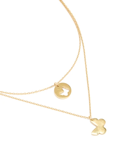 Collier papillon en couches en acier inoxydable plaqué or imperméable