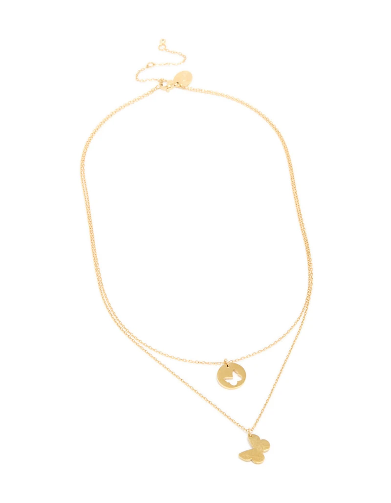 Collier papillon en couches en acier inoxydable plaqué or imperméable