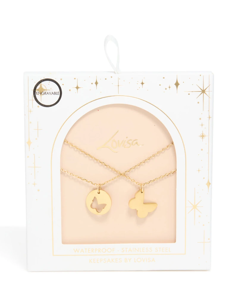 Collier papillon en couches en acier inoxydable plaqué or imperméable