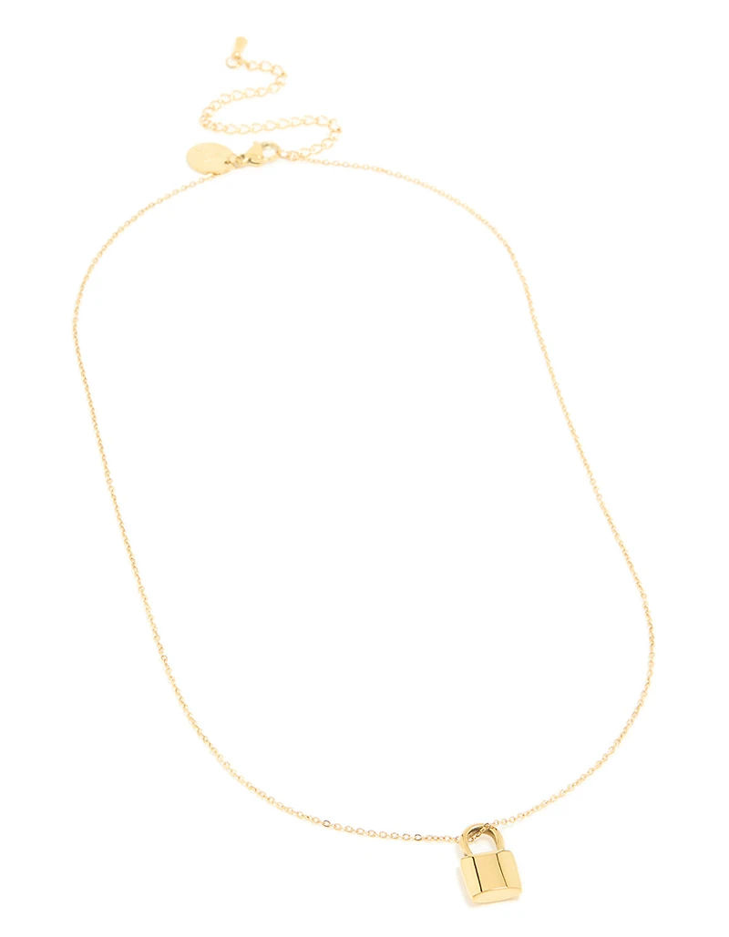 Waterproof Gold Plated Stainless Steel Lock Pendant Necklace