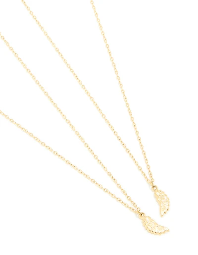 Waterproof Gold Plated Stainless Steel BFF Angel Wings Necklaces 2-Pack