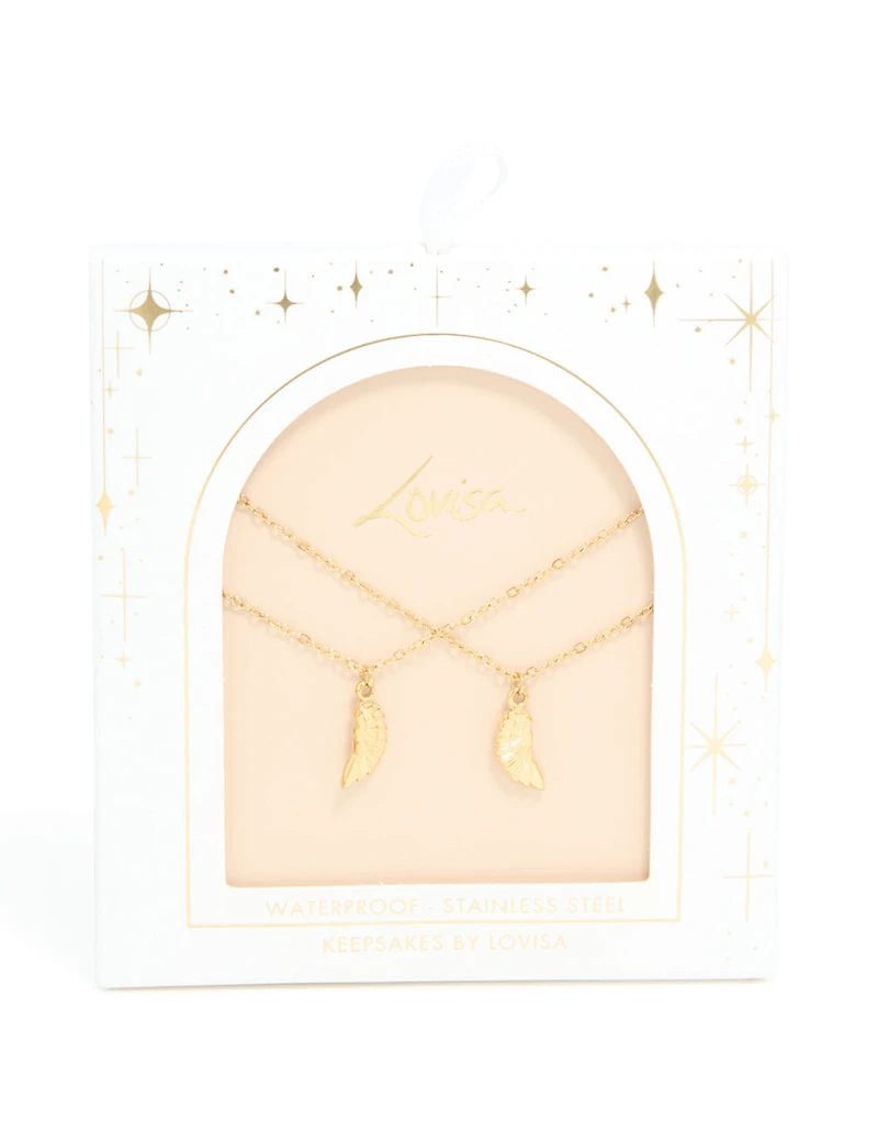 Waterproof Gold Plated Stainless Steel BFF Angel Wings Necklaces 2-Pack