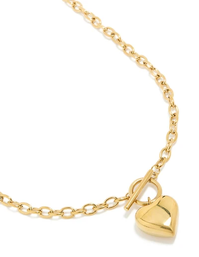 Waterproof Gold Plated Stainless Steel Chunky Heart T&O Necklace