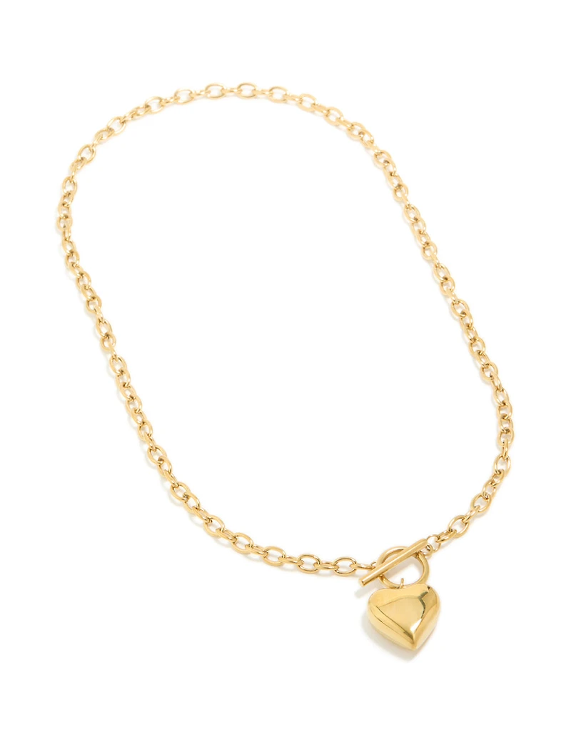 Waterproof Gold Plated Stainless Steel Chunky Heart T&O Necklace