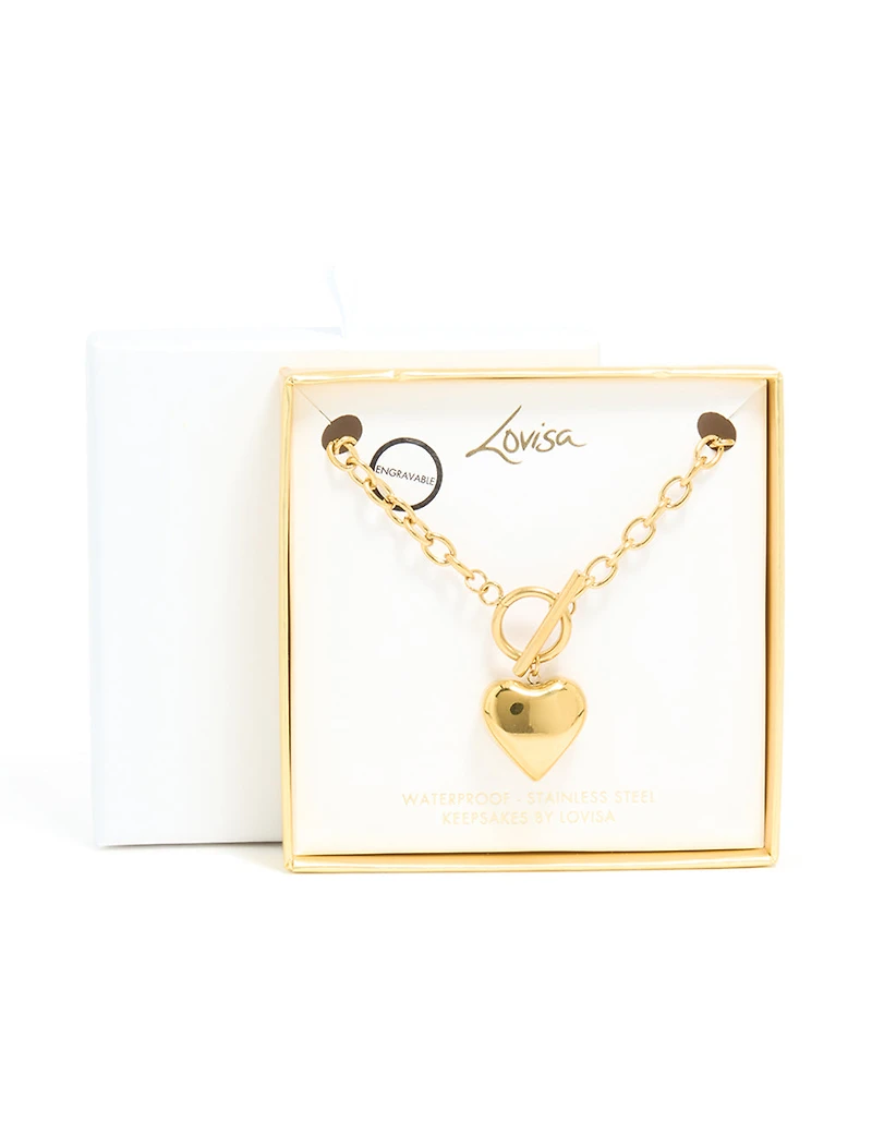 Collier T&O en forme de cœur épais en acier inoxydable plaqué or imperméable