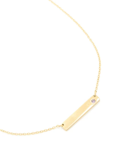 Collier en barre gravable gravable en zircone cubique en acier inoxydable plaqué or imperméable