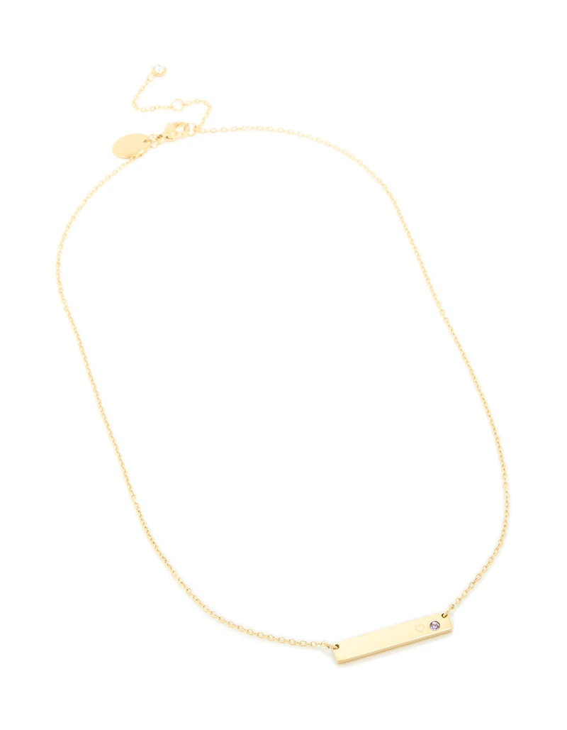 Collier en barre gravable gravable en zircone cubique en acier inoxydable plaqué or imperméable