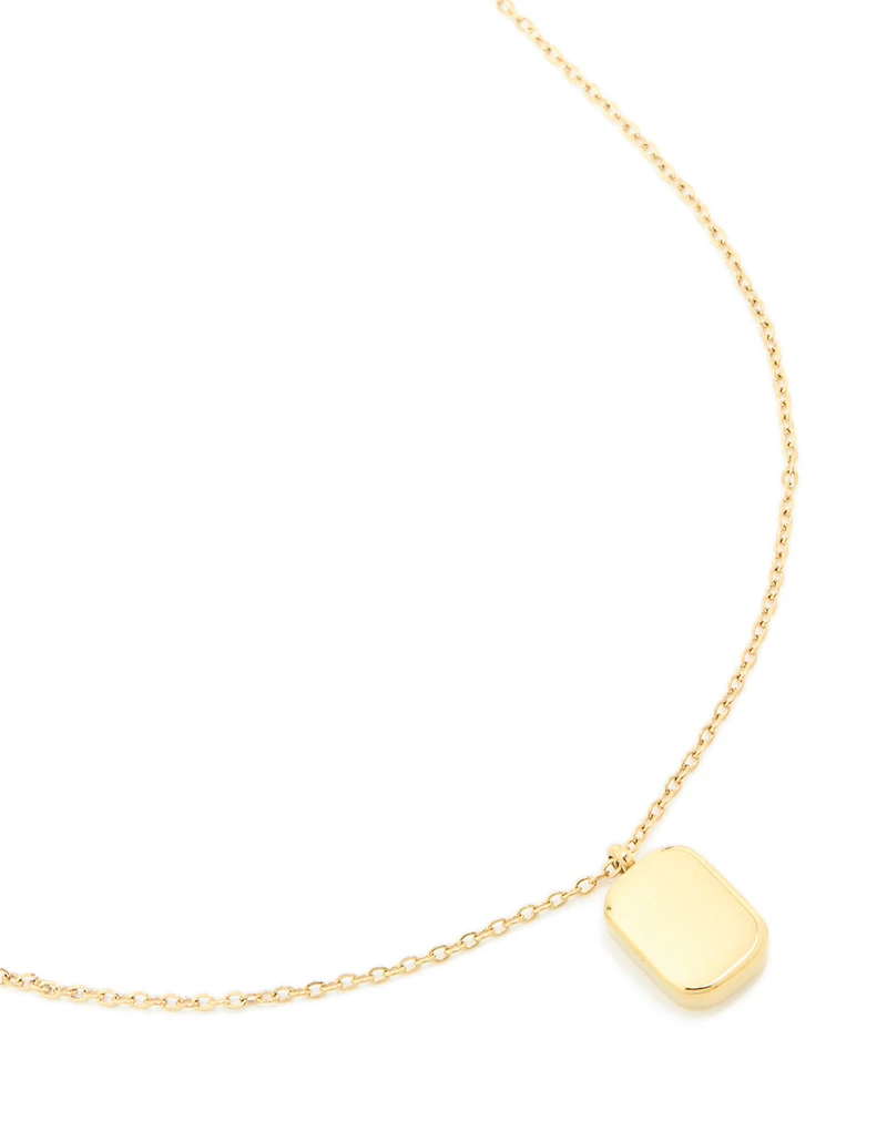 Collier rectangulaire rond gravable en acier inoxydable plaqué or imperméable