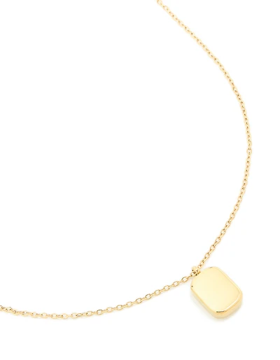 Collier rectangulaire rond gravable en acier inoxydable plaqué or imperméable