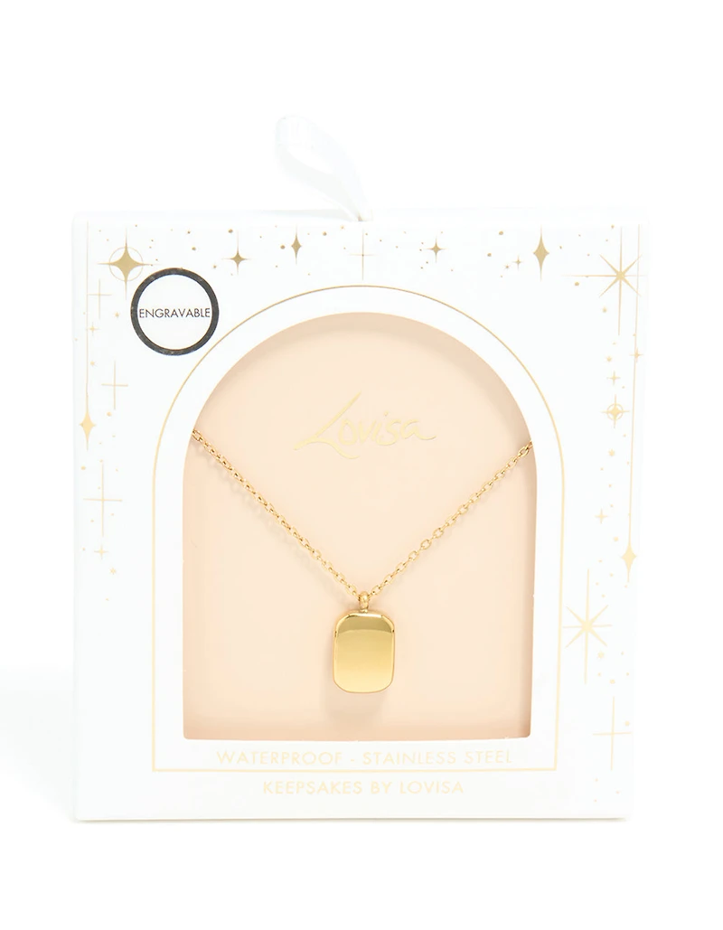 Collier rectangulaire rond gravable en acier inoxydable plaqué or imperméable