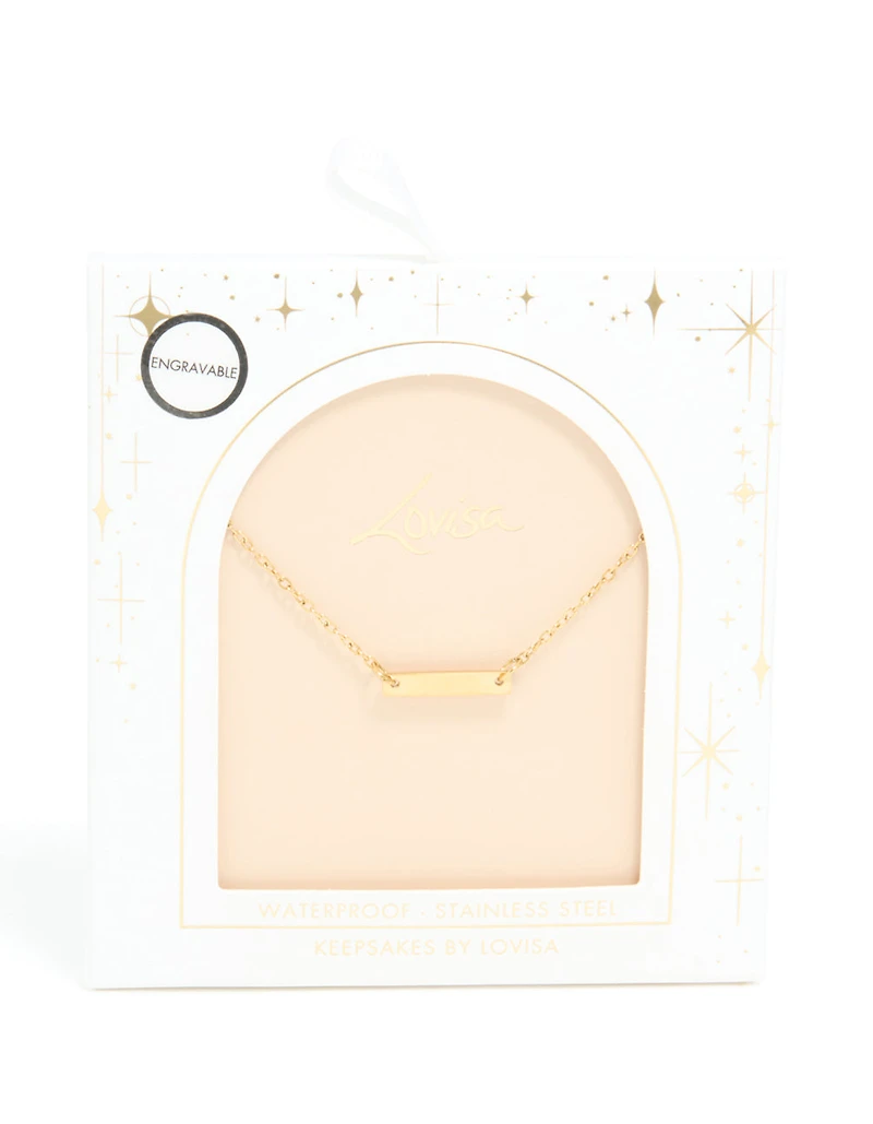 Collier mini barre gravable en acier inoxydable plaqué or imperméable