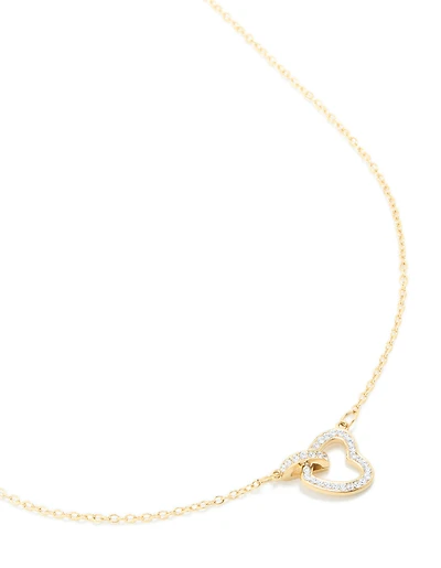 Waterproof Gold Plated Stainless Steel Cubic Zirconia Hollow Heart Necklace