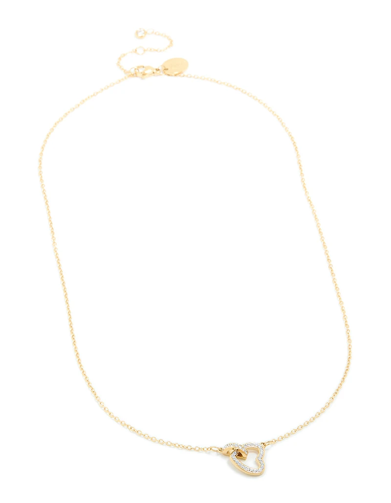 Waterproof Gold Plated Stainless Steel Cubic Zirconia Hollow Heart Necklace