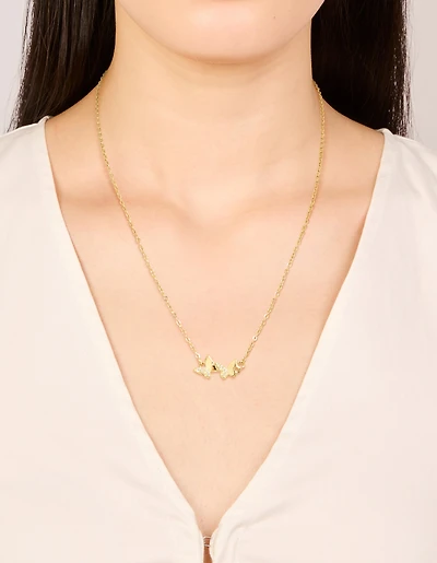 Collier papillon en zircone en zircone inoxydable plaqué or imperméable