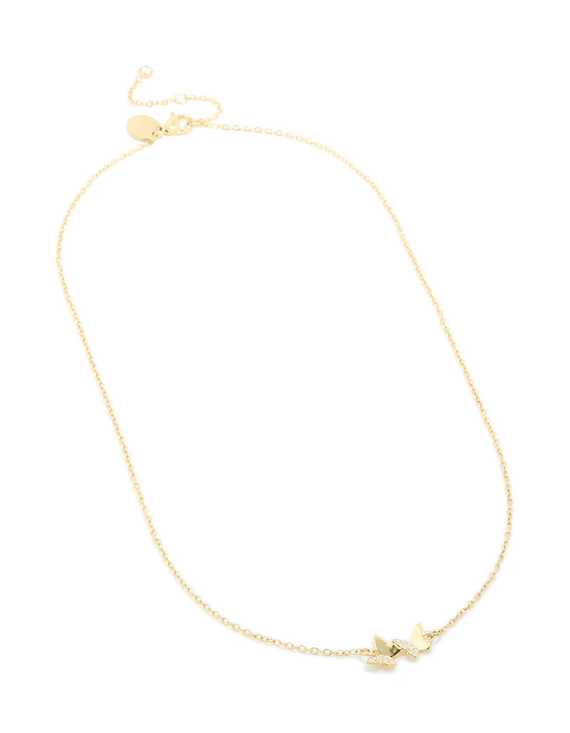 Waterproof Gold Plated Stainless Steel Cubic Zirconia Butterfly Necklace