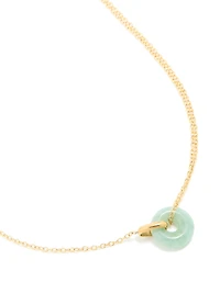 Waterproof Gold Plated Stainless Steel Green Acrylic Doughnut Necklace