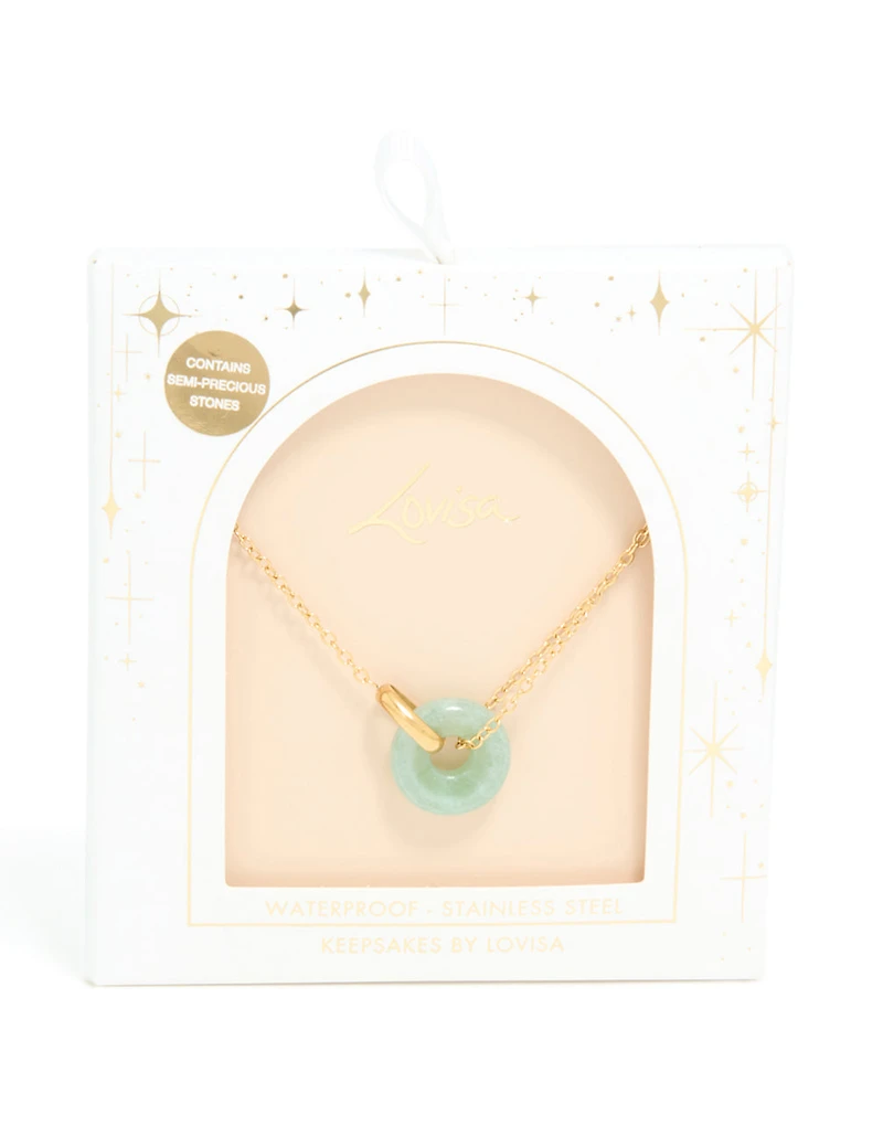 Waterproof Gold Plated Stainless Steel Green Acrylic Doughnut Necklace