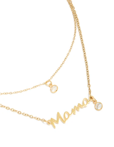 Waterproof Gold Plated Stainless Steel Cubic Zirconia Mama Layered Necklace