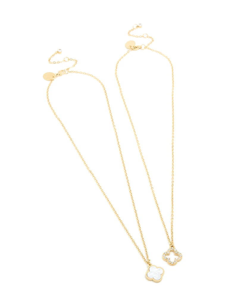 Waterproof Gold Plated Stainless Steel Shell Flower Necklaces 2 Pack