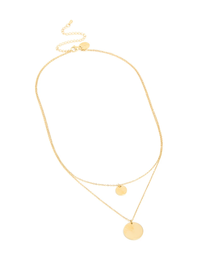 Waterproof Gold Plated Stainless Steel Disc Layered Necklace
