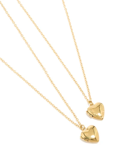 Waterproof Gold Plated Stainless Steel Heart Locket Necklaces 2-Pack