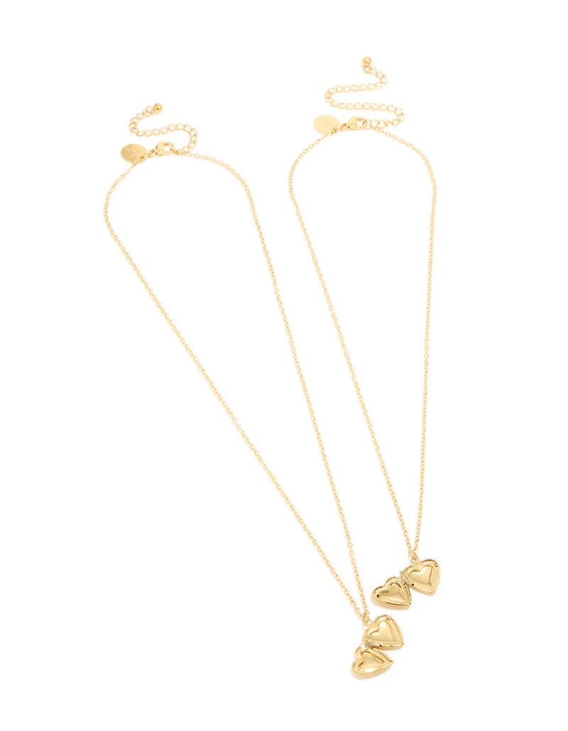 Waterproof Gold Plated Stainless Steel Heart Locket Necklaces 2-Pack