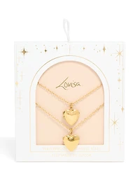 Waterproof Gold Plated Stainless Steel Heart Locket Necklaces 2-Pack