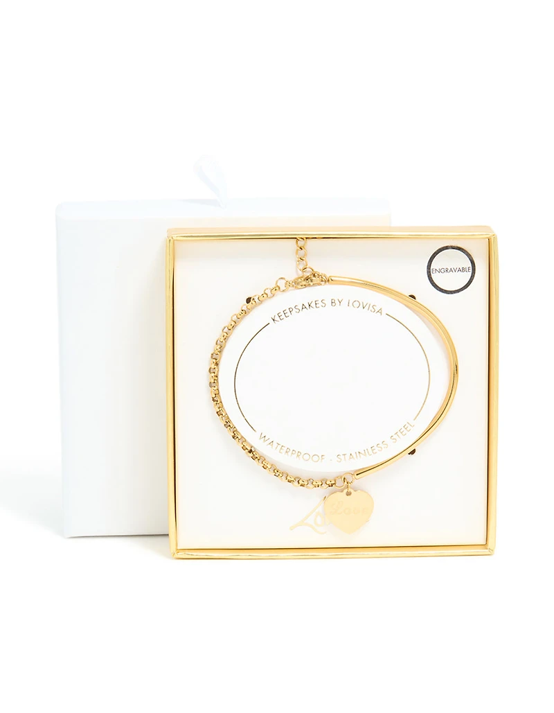 Bracelet gravable d’amour en acier inoxydable plaqué or imperméable