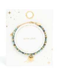 Waterproof Gold Plated Stainless Steel Aqua Semi Precious Stone Chunky Heart Bracelet