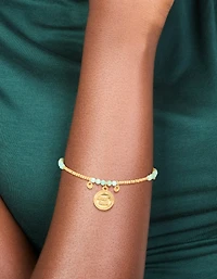 Waterproof Gold Plated Stainless Steel Aquamarine Semi Precious Lucky Bracelet