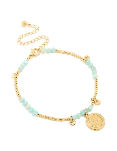 Waterproof Gold Plated Stainless Steel Aquamarine Semi Precious Lucky Bracelet