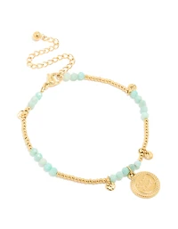 Waterproof Gold Plated Stainless Steel Aquamarine Semi Precious Lucky Bracelet