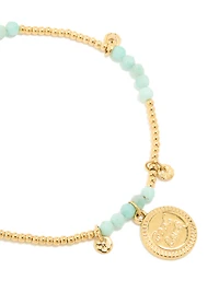 Waterproof Gold Plated Stainless Steel Aquamarine Semi Precious Lucky Bracelet