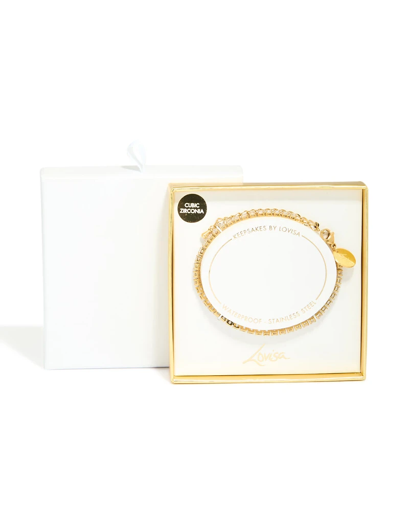 Waterproof Gold Plated Stainless Steel Cubic Zirconia Tennis Bracelet