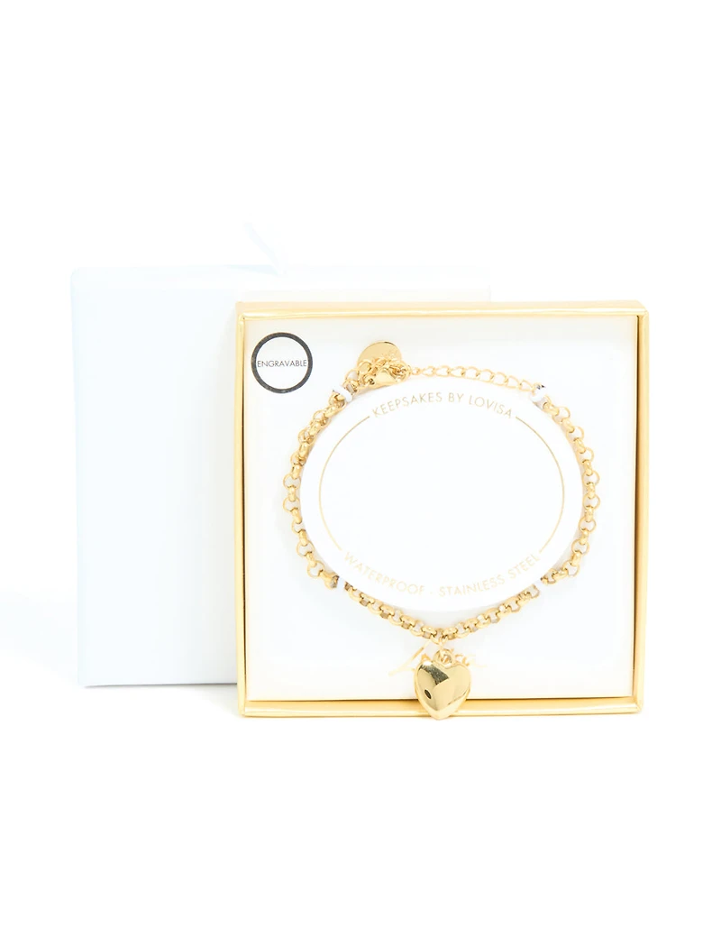 Waterproof Gold Plated Stainless Steel Chunky Heart Bracelet