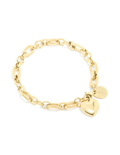 Bracelet en forme de breloque en forme de lien en forme de cœur épais en acier inoxydable doré