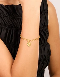 Bracelet en forme de breloque en forme de cœur épais en acier inoxydable plaqué or