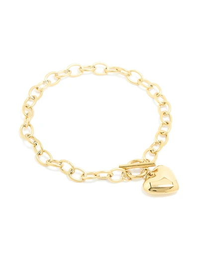 Bracelet en forme de breloque en forme de cœur épais en acier inoxydable plaqué or