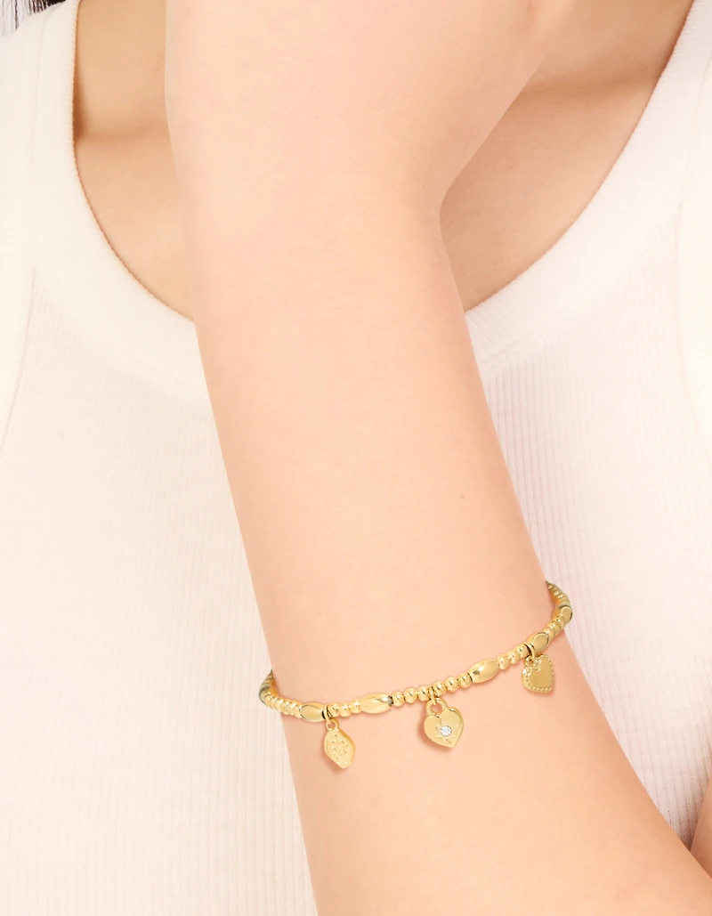 Waterproof Gold Plated Stainless Steel Triple Heart Stretch Bracelet