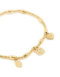 Bracelet étanche en acier inoxydable plaqué or à triple cœur étirable