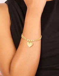 Waterproof Gold Plated Stainless Steel Heart Charm Double Row Bracelet