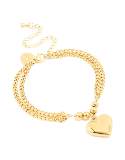 Bracelet à double rangée imperméable en acier inoxydable en forme de cœur