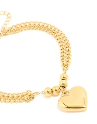 Waterproof Gold Plated Stainless Steel Heart Charm Double Row Bracelet
