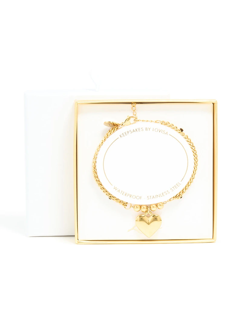 Bracelet à double rangée imperméable en acier inoxydable en forme de cœur