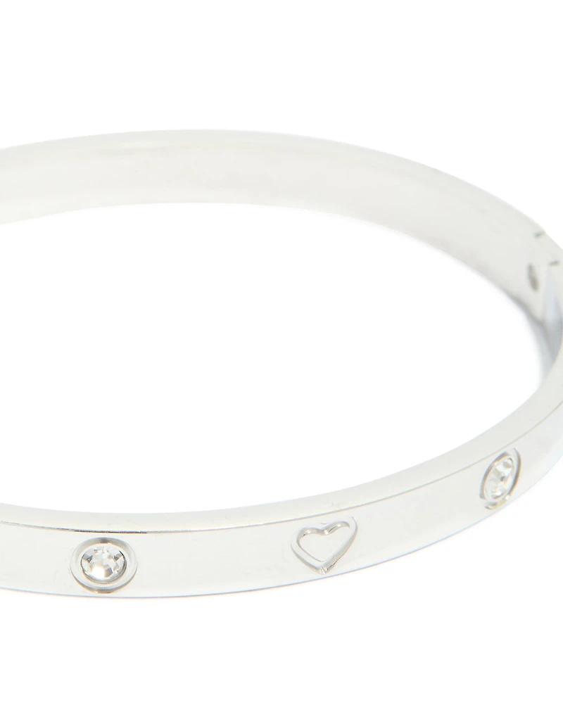 Waterproof Stainless Steel Cubic Zirconia Heart Bangle