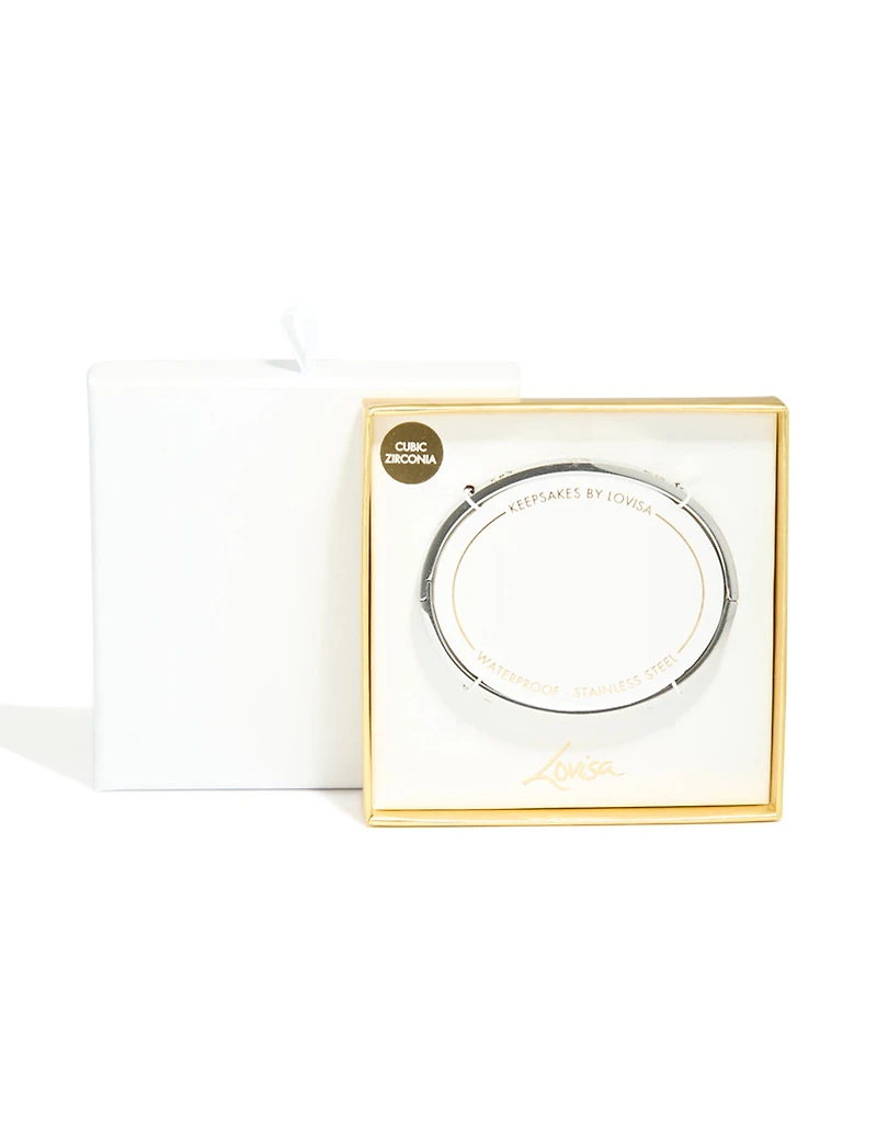 Waterproof Stainless Steel Cubic Zirconia Heart Bangle