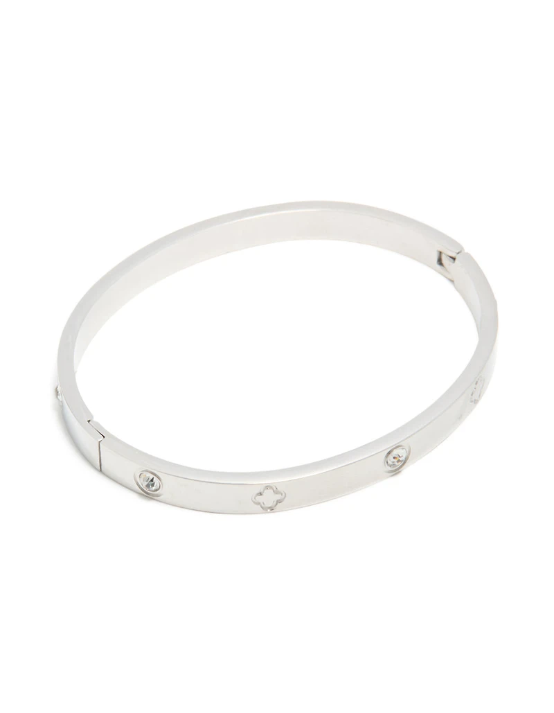 Waterproof Stainless Steel Cubic Zirconia Flower Bangle