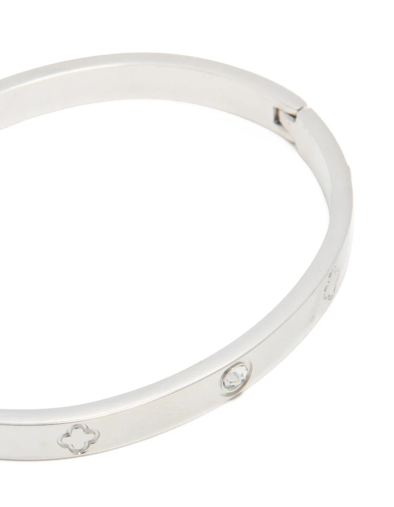 Waterproof Stainless Steel Cubic Zirconia Flower Bangle