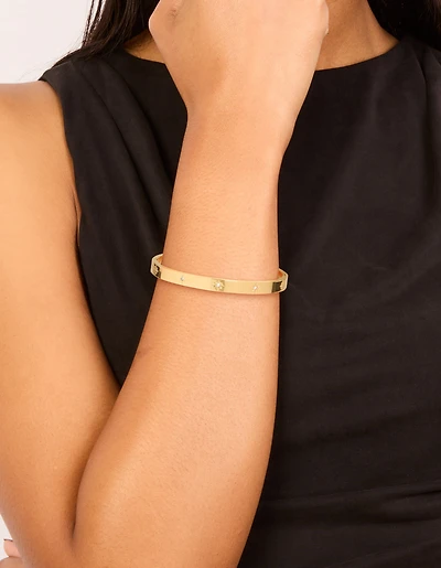 Waterproof Gold Plated Stainless Steel Cubic Zirconia Hinged Sunburst Bangle