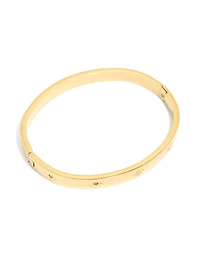 Waterproof Gold Plated Stainless Steel Cubic Zirconia Hinged Sunburst Bangle